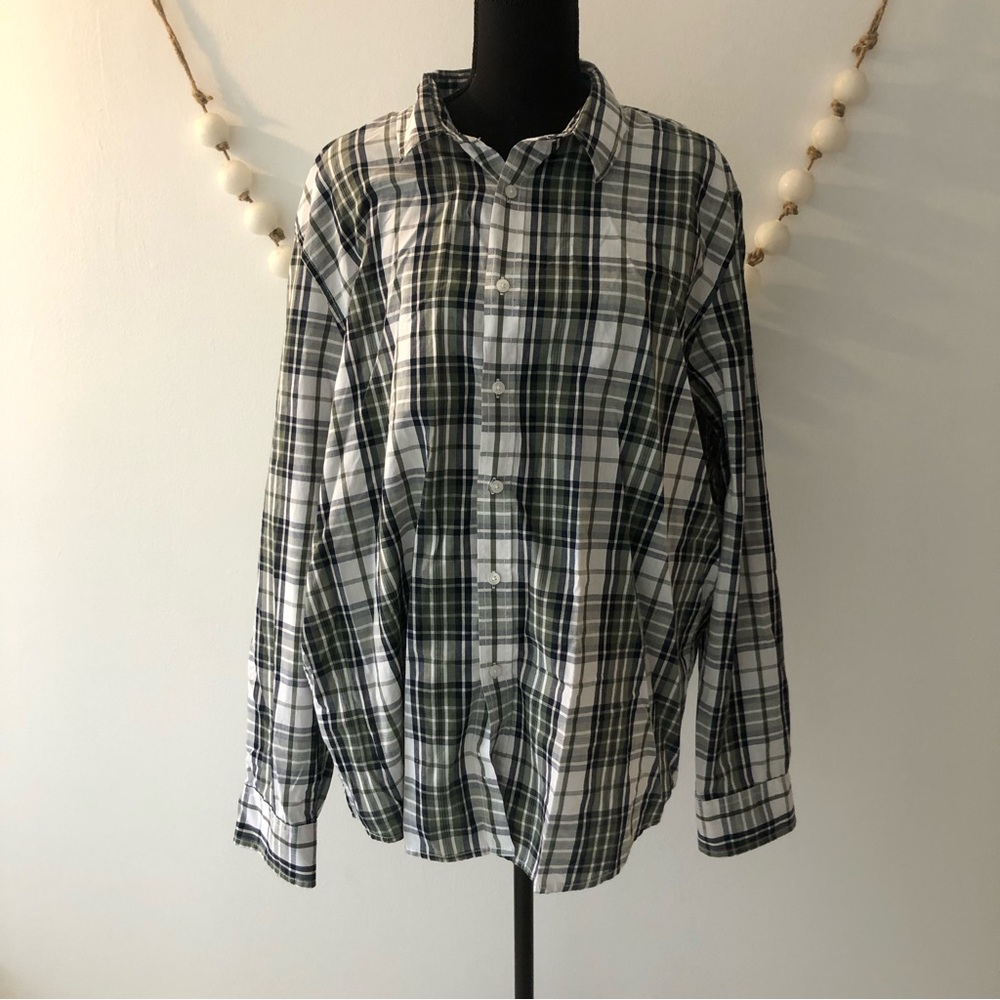 American Rag CIE Button Down Plaid Shirt XX-Large Green & Navy Blue